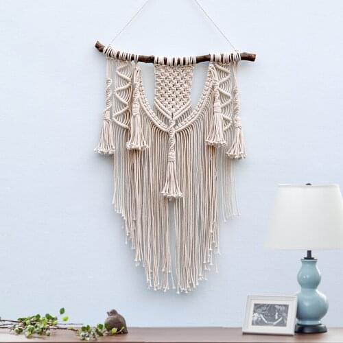 Handmade Macrame Wall Hanging Art Primitive Decor Wall Tapestry with Fabrics Bohemian Hanging Dorm Decoration Gift Headboard