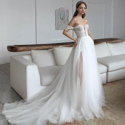 Modern Beach Wedding Dresses for Women Off the Shoulder A Line Boho Bridal Gowns High Slit Custom Made Vestido De Fiesta De Boda
