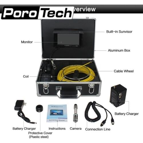 WP70 20m Sewer Waterproof Video Camera LCD Screen Sewer Pipe Inspection Snake Video Camera System Pipeline Drain Plumbing 23mm