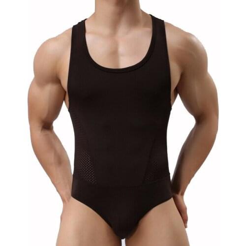 High Elasticity One-piece Bodysuit Body Thong Shaper Tight Jumpsuits Wrestling Singlet Leotard Men Undershirt Ice Silk Underwear