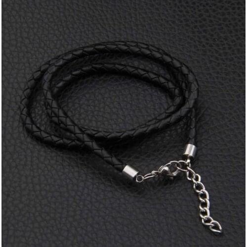 Jewelry Mens Necklace - 3mm Cord - Leather - Stainless Steel - for Men - Color Black Silver