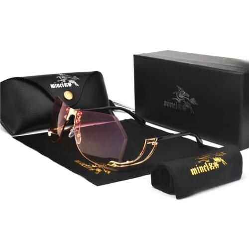 MINCL 2019 NEW Fashion Unisex Oversized Rimless Sunglasses Women Cutting Lens Men Unique Glasses Gradient Clear Lens with box NX