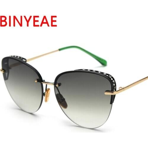 New Cat Eye Gradient Green Sunglasses Womens Brand Designer Diamond Decoration Rimless Pink Glasses Fashion Cateye Sunglass