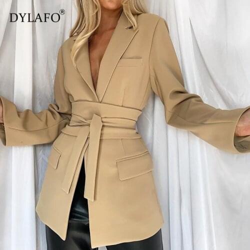 Winter Spring Womens Blazers Coat 2021 New Official Ladies Blazer Pocket Streetwear Outfits Slim Women Basic Jacket With Belt