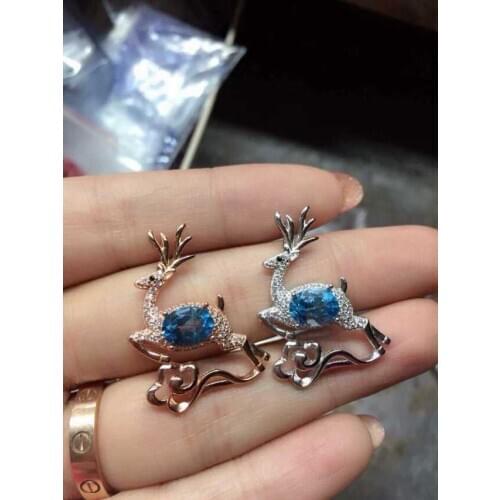 Natural red garnet Elegant lovely Fawn Pendant natural blue topaz pendant 925 sterling silver Women girl gift precious jewelery