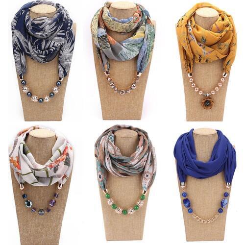 Womans scarf handkerchief chiffon hijab Jewelry Necklace Resin Beads Pendant Scarves Bohemia Head Scarf HONGHUACI Free Shipping
