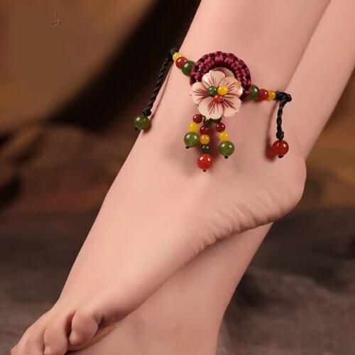Handwork Retro Flower Pattern Tassel Anklet Feet Rope Girls Feet Chain Daily Decoration Women Girl Christmas Gift 1pcs