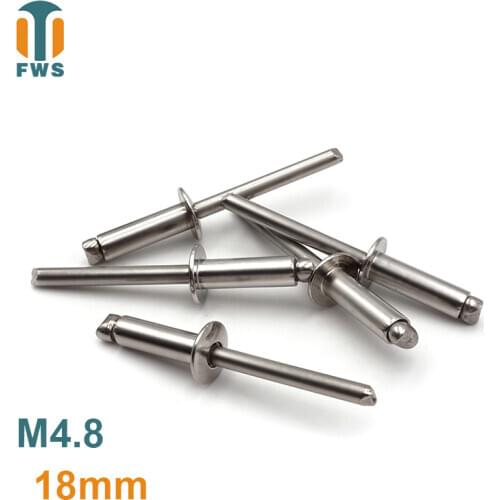 10 PCS M4.8 18mm DIN EN ISO 15983 GB /T 12618.4 Stainless Steel Open End Blind Rivets Pop Rivets With Protruding Head
