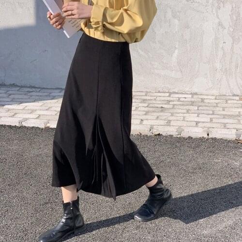 2021 Elegant Black Long Skirt Women High Waist Spring Sexy A-line Skirt Female Slim Vintage Skirt