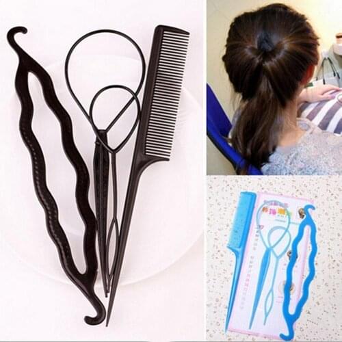 4Pcs Women Braiding Comb Topsy Tail Hair Loop DIY Bun Donut Maker Styling Tools