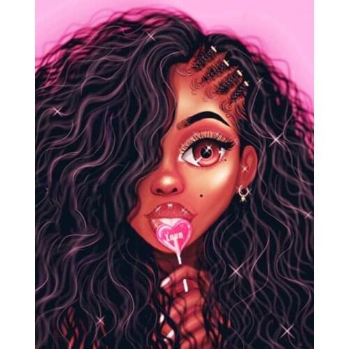 5D DIY Diamond Painting African girl with Love lollipop Full Drill Diamond Embroidery Cross Stitch Mosaic Craft Home Decor Gift