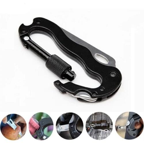 6 in 1 EDC Gear Multifunctional Folding Knife Multi Carabiner Hanging Buckle Tool Camp Hike Mountain Climb Outdoor Multipurpose