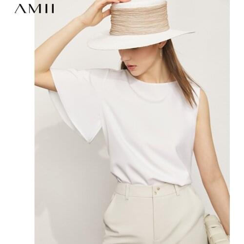 Amii Minimalism Summer Womens Blouse Fashion Solid Oneck Butterfly Sleeve Womens Chiffon Blouse Causal Womens Tops 12140568