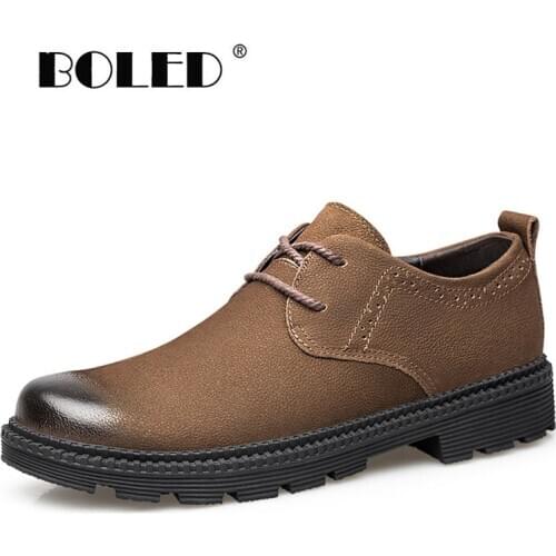 Handmade Genuine Leather Boots Shoes Autumn Vintage Style Men Shoes High Quality Lace-Up Ankle Boots Outdoor Working Shoes Men
