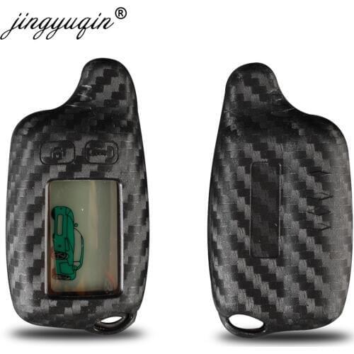Jingyuqin Carbpn Key Case Silicone Cover for Tomahawk TW9010 TW9030 TW9020 Remote Control LCD Keychain 2 Way Sensor Protection