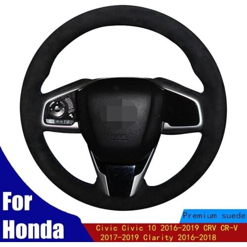 DIY Car Steering Wheel Cover Hand-stitched Black Suede For Honda Civic Civic 10 2016-2019 CRV CR-V 2017-2019 Clarity 2016-2018