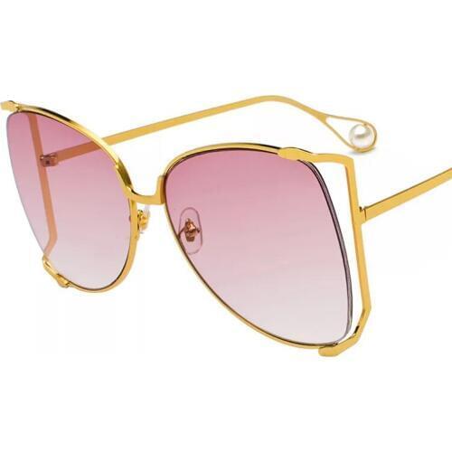 Designer Womens Square Sunglasses with case Pearls Pink Fashion Brand Oversize Optical Frame in High Quality Gold Clear Frame