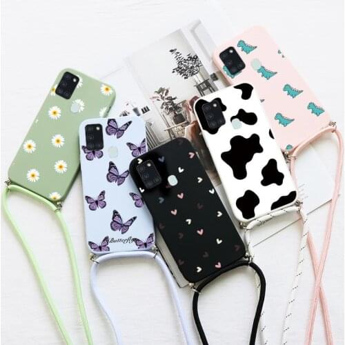 For Samsung Galaxy A21S Case 6.5" TPU Coque On For Samsung A21s A 21s SM-A217F a217 Necklace Strap Chain Lanyard Soft Back Cover