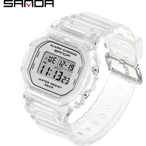 SANDA Brand Women Men Electronic Watches Silicone Strap Transparent Dress LED Digital Wristwatch Sport Clock Relogio Feminino