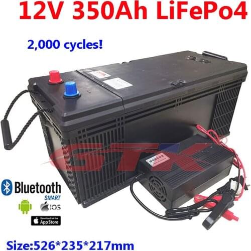 GTK Waterproof 12V 350AH Lifepo4 lithium battery smart BMS 4S 12.8V for inverter Solar energy caravan UPS EV boat +20A Charger