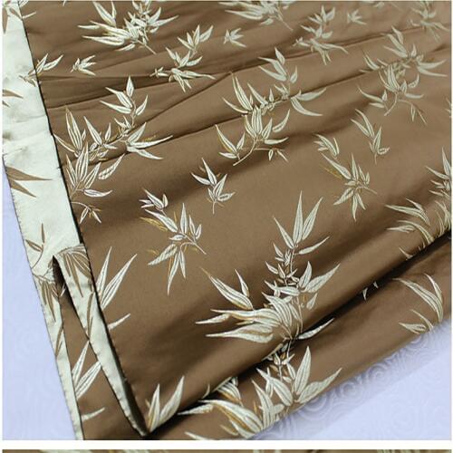 HLQON brocade Bamboo leaf coffee fabric patchwork felt tissue telas bed sheet cheongsam dress children coat cloth 75cm width