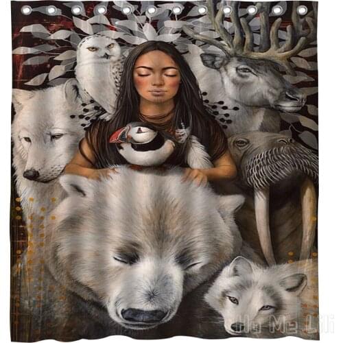 Fantasy Art Illustration Of Women And Wild Animals Design Waterproof Shower Curtain Bathroom Accessories