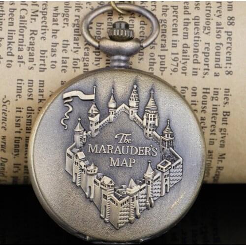 The Marauders Map Design Pocket Watch Quartz Steampunk Retro Pendant Watch with Fob Necklace Chain Gifts