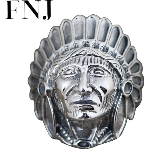 FNJ Indian Face Ring 925 Silver New Fashion Original S925 Sterling Silver Rings for Men Jewelry Adjustable size