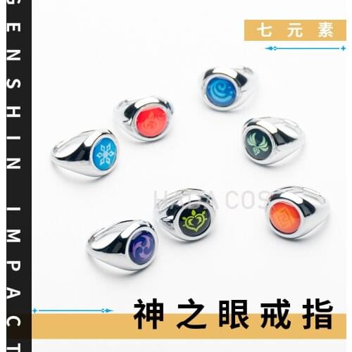 Game Genshin Impact Cosplay Eye of God Ring Prop Metal Adjustable Man Woman Rings Accessories Jewelry Cos Props
