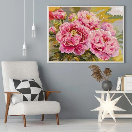 Beautiful Pink Peony Counted Printed on Fabric DMC 14CT 11CT Aida Cross Stitch kits DIY Embroidery Needlework Sets Home Decor