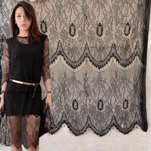 Free Shipping Lace Fabric Big Wave Black Eyelash Soft Lace Skirt Wedding Clothes Handmade Diy Accessories 150cm Width