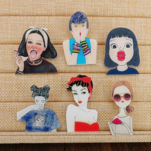 Cartoon Icon Cutel Girl Face Princess Icons Badge on Backpack Brooches for Women Acrylic Badges Clothing Accessories Kids Gifts