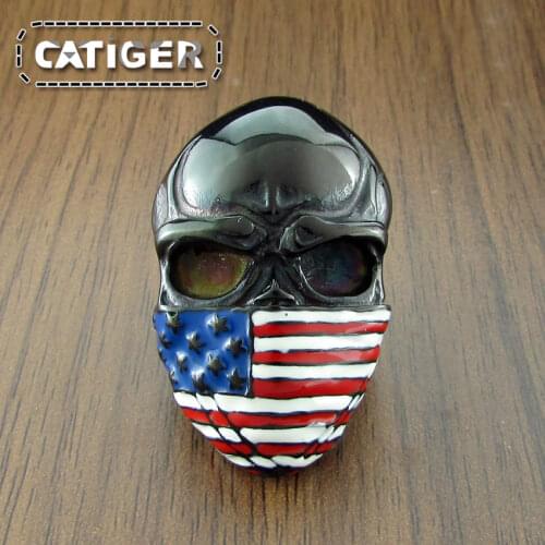 Free Shipping Punk 316L Stainless Steel Black Plated American Flag Skull Ring For Man Personality Biker Jewelry