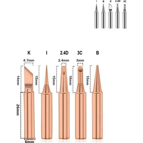 5Pcs I+B+K+2.4D+3C soldering iron pure copper 900M soldering iron head set inside hot bare copper electric soldering iron tip