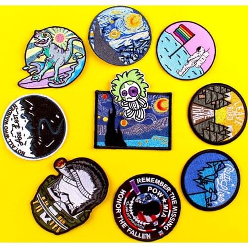Gorilla Patch Van Gogh Embroidered Patches For Clothing T-Shirt Cartoon Patch Iron On Patches For Clothes DIY Sticker On Clothes