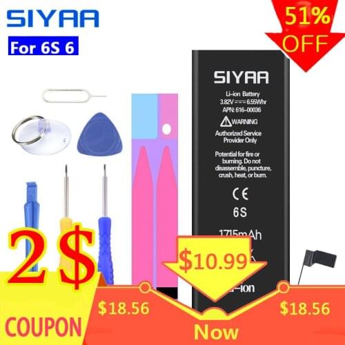 Original SIYAA Battery For iPhone 6S 6 Replacement Batteria For 6S 6 Mobile Phone Bateria Replacement Real Capacity Free Tools