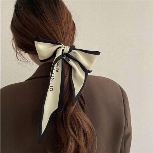 Retro French Silk Scarf Headband Female Simple Cute Streamer Tie Hair Long Ribbon Letter Headband Tie Hair Streamer Light