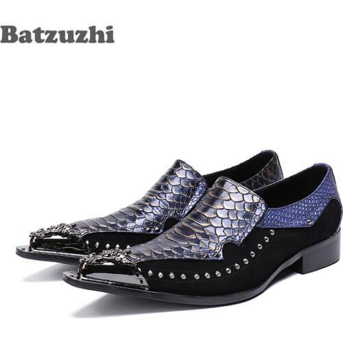 Luxury Handmade Mens Shoes Oxford Leather Shoes Pointed Toe Split Fish Scales Pattern Business Dress Shoes Party Wedding, US12