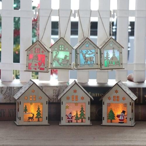 Christmas Decorations Christmas Luminous Wood House Hotel Christmas Tree Decoration Childrens Manual DIY Hanging Parts