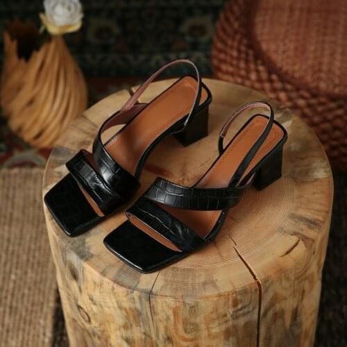 SKLFGXZY Summer New Arrival Genuine Leather Sandals Womens Shoes High Heels Black Fashionable Roman Style Slippers