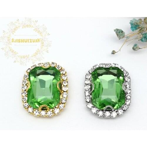 Light green Rectangle Glass Crystal sew on rhinestones with Crystal buckle Diy wedding dress Mobile Accessories Free shipping