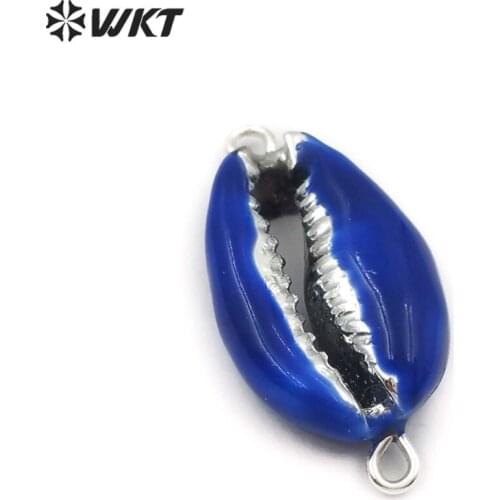 WT-JP128 In Wholesale Price Double Hoops Cowrie Connector Silver plated Resin Oil Sea Shell Pendant For Necklace Jewelry