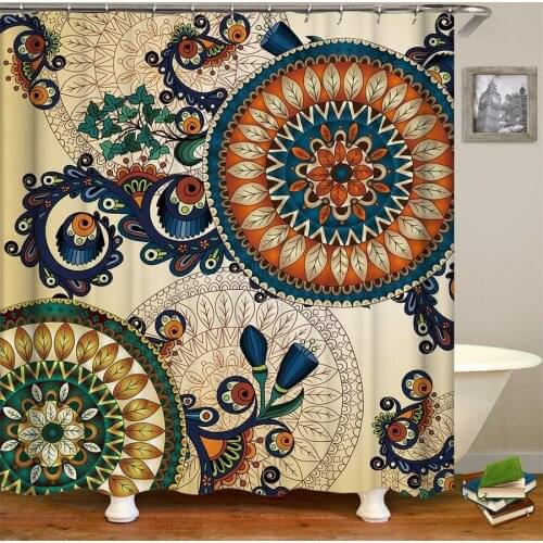 Ethnic Boho Home Decor Shower Curtain Waterproof Floral Peacock Feather Fabric Print Bathroom Shower Curtain With Hooks