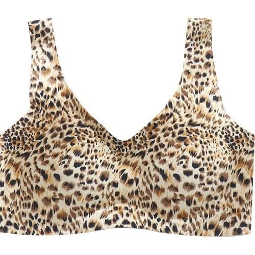 Underwear Woman Gathers Ice Silk Wrap Chest No Steel Ring Bra Sexy Leopard Print Nude