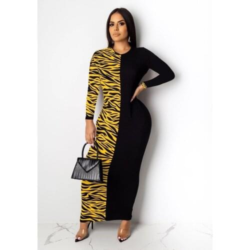 2021 Summer Womens Zebra Print Stitching Dress Womens Fashion Striped Stitching Dress Ladies Personality Stitching Dress New