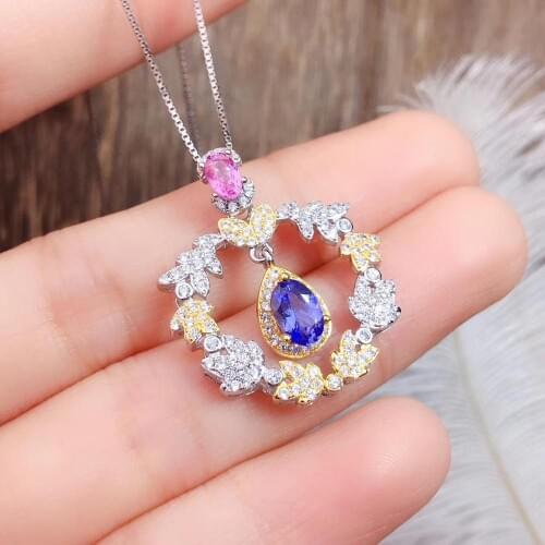 100% new coming Tanzanite Sapphire necklace pendant 925 sterling silver Fashion natuarl and Real Stone