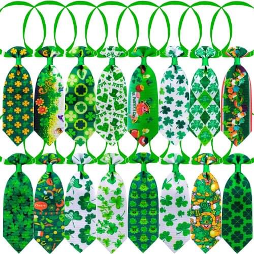 100PCS Dog Ties ST Patricks day Pet Supplies White Green Small Dog Neckties Bowties Holiday Pet Dog Accessories Pet Products
