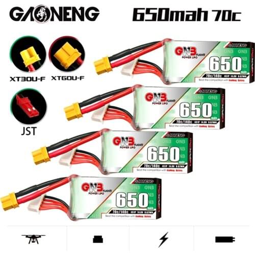 2/4PCS GNB 4S HV Lipo Battery 650mAh 14.8V 70C/140C with JST/XT60/XT30U-F Plug for DYS FPV Racing Drone 4 Axis RC Drone Parts