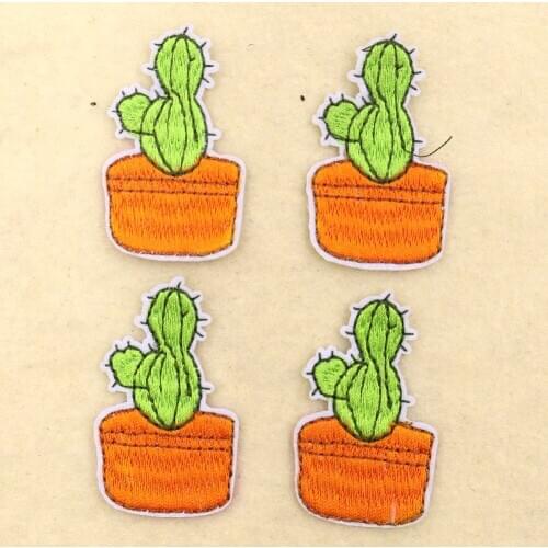 2PCS Cute Cactus Patches Plant Embroidery Applique Iron on Patches for Clothing DIY Apparel Sewing Accessories Backpack Stickers
