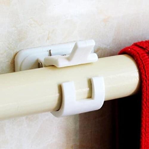 2Pcs Self Adhesive Curtain Hanging Rod Brackets Adjustable Curtain Bracket Clamp Bathroom Towel Hook Support Rail Clamps Fixed